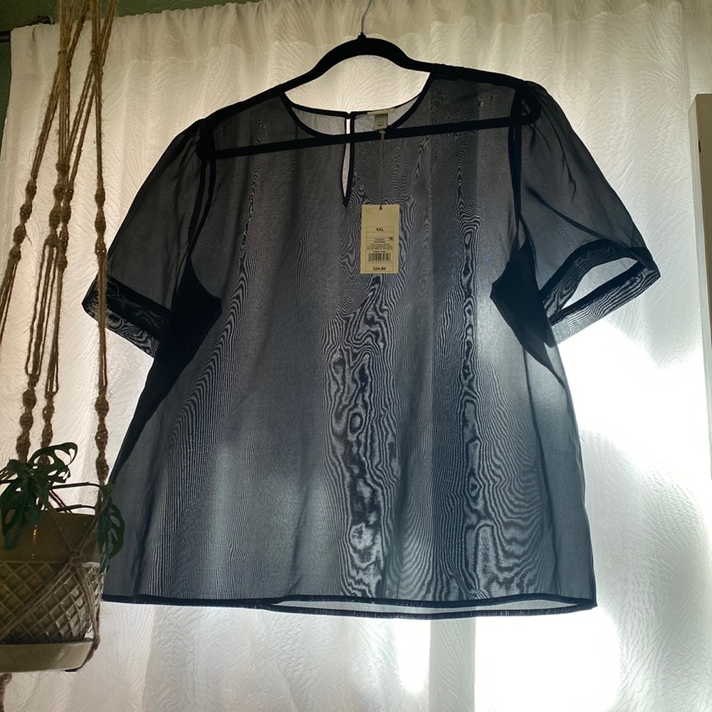 XXL A NEW DAY sheer blouse with ruched shoulder